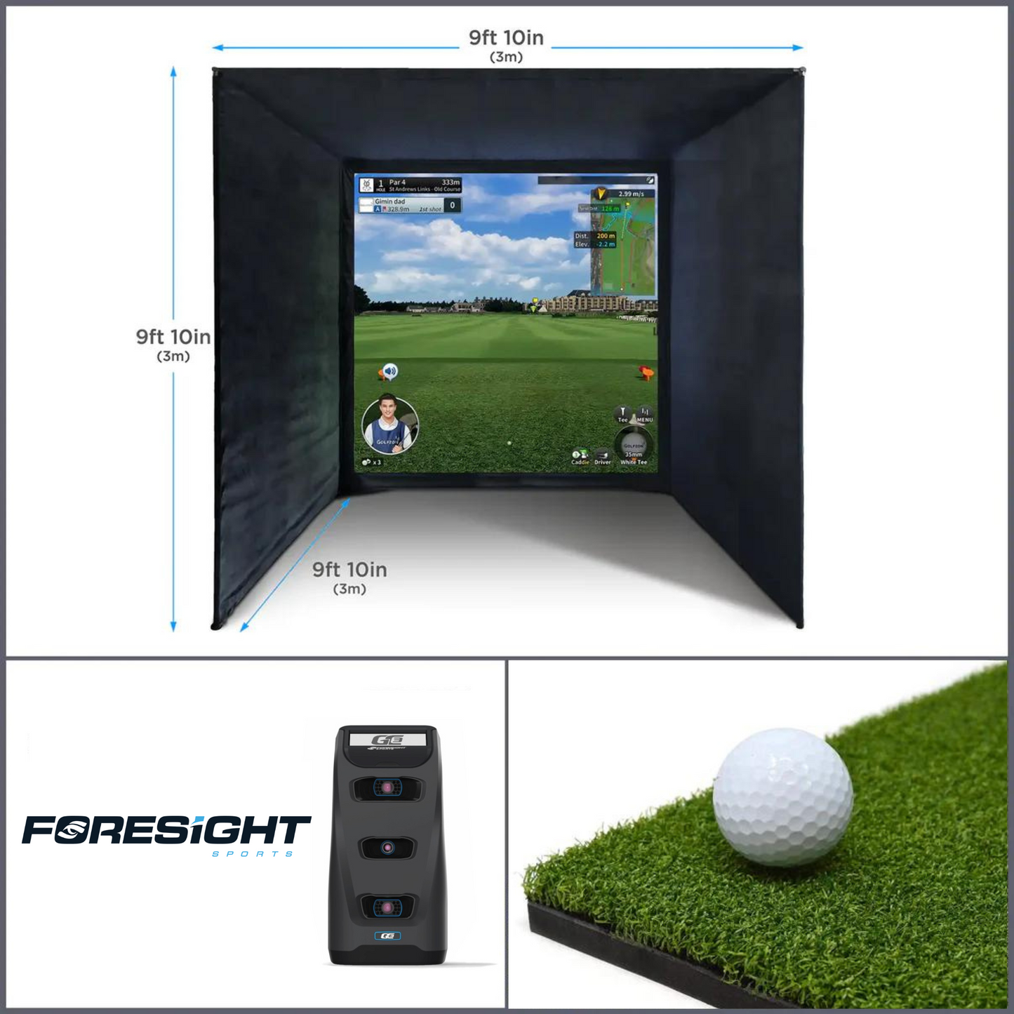 BUILD YOUR OWN ENCLOSURE BUNDLE SIM 5 - (9'10 x 9'10 x 9'10 ft 3 x 3 x 3 m) Standard FORESIGHT - GC3 LAUNCH MONITOR