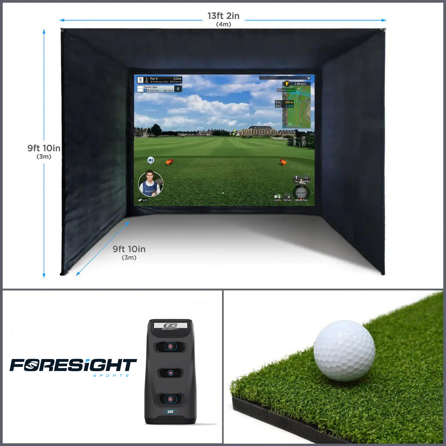 BUILD YOUR OWN ENCLOSURE BUNDLE SIM 6 - (13'2 x 9'10 x 9'10 ft 4 x 3 x 3 m) Standard FORESIGHT - GC3 LAUNCH MONITOR
