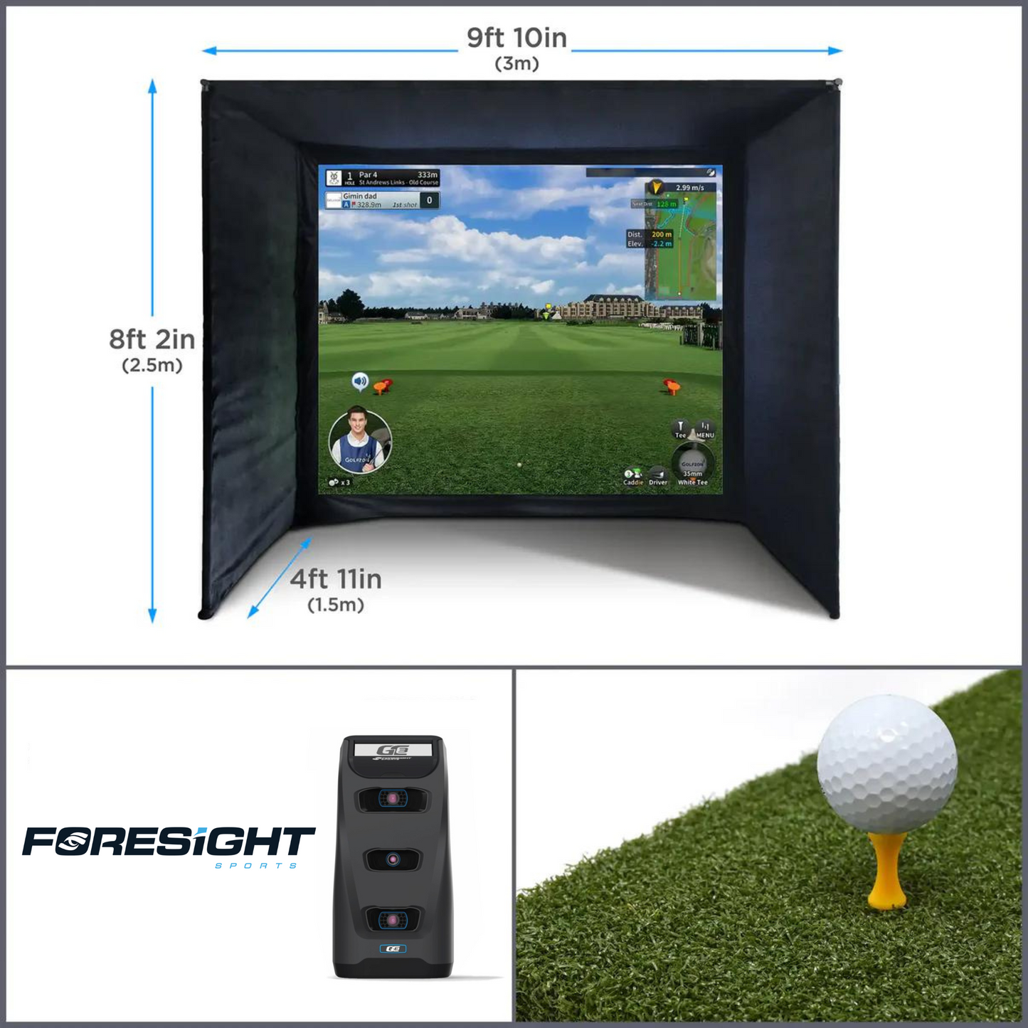 BUILD YOUR OWN ENCLOSURE BUNDLE SIM 2 - (9'10 x 8'2 x 4'11 ft 3 x 2.5 x 1.5 m) Standard FORESIGHT - GC3 LAUNCH MONITOR
