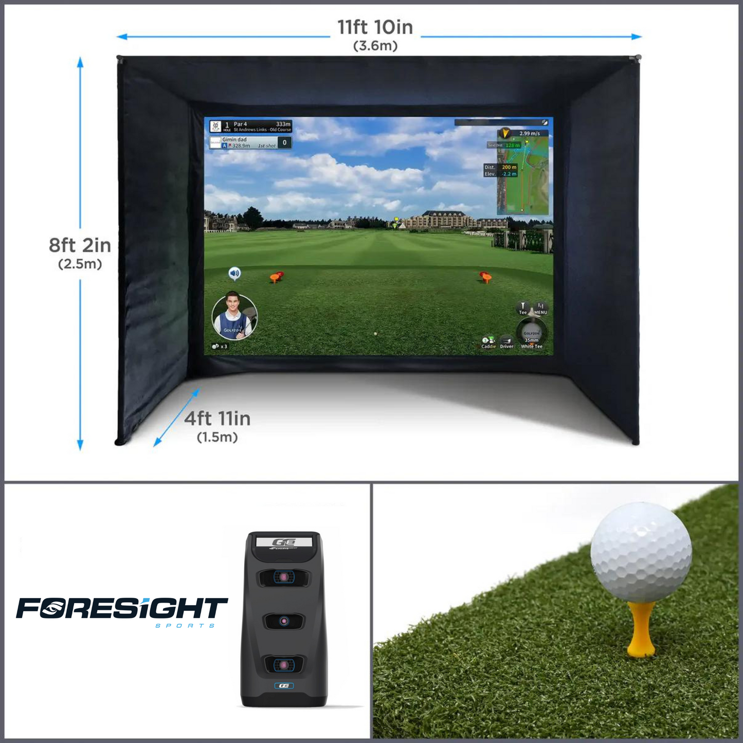 BUILD YOUR OWN ENCLOSURE BUNDLE SIM 3 - (11'10 x 8'2 x 4'11 ft 3.6 x 2.5 x 1.5 m) Tee Turf FORESIGHT - GC3 LAUNCH MONITOR