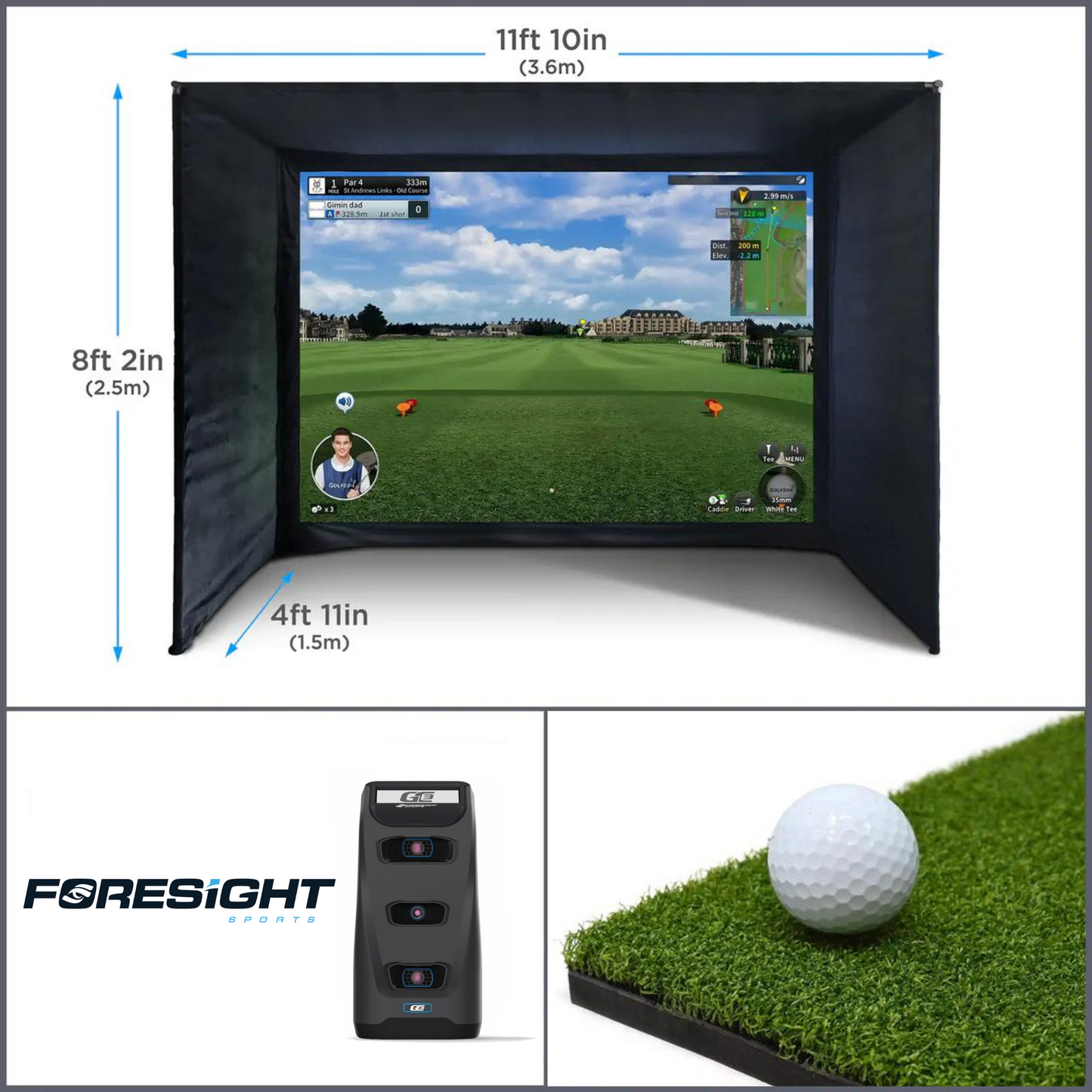 BUILD YOUR OWN ENCLOSURE BUNDLE SIM 3 - (11'10 x 8'2 x 4'11 ft 3.6 x 2.5 x 1.5 m) Standard FORESIGHT - GC3 LAUNCH MONITOR