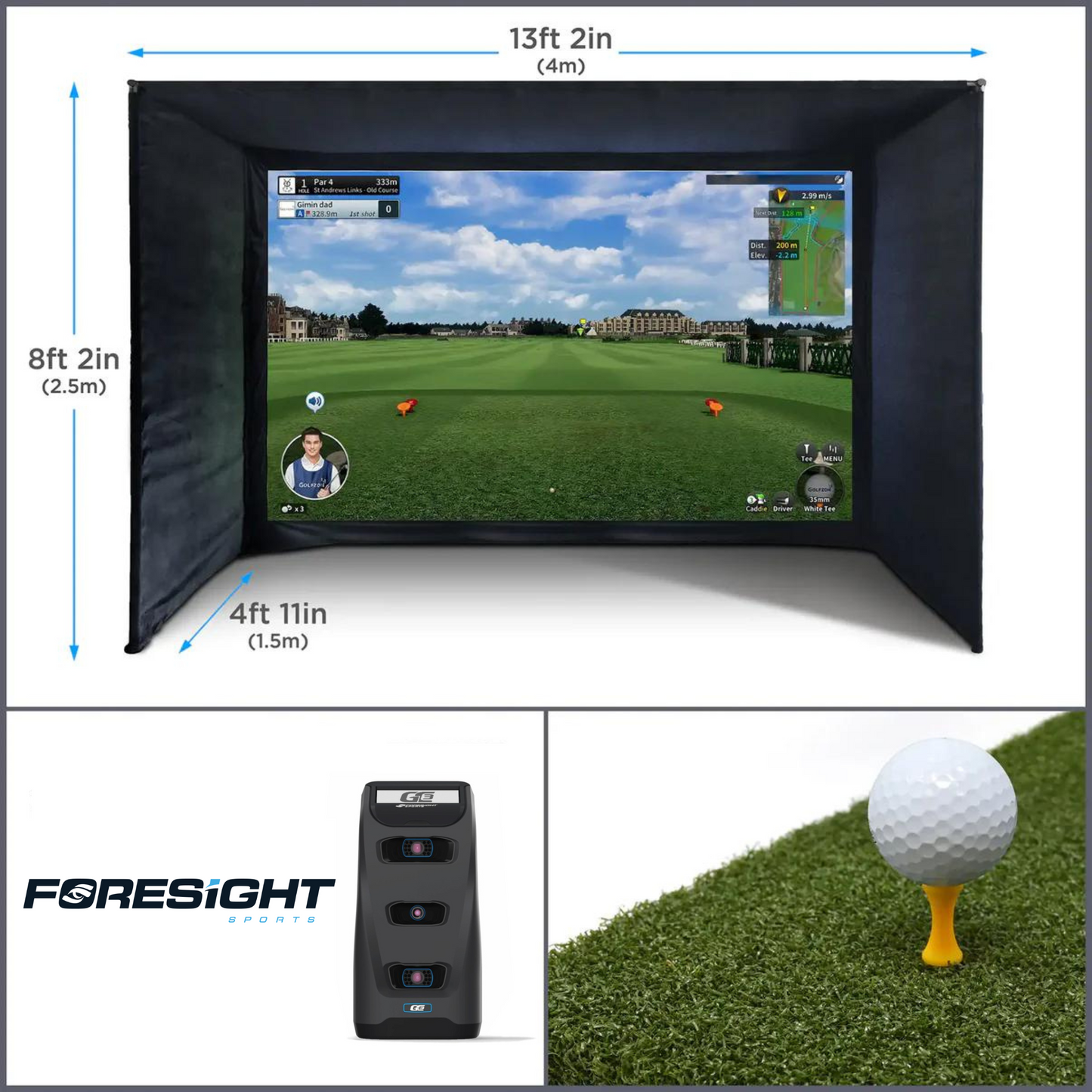 BUILD YOUR OWN ENCLOSURE BUNDLE SIM 4 - (13'2 x 8'2 x 4'11 ft 4 x 2.5 x 1.5 m) Tee Turf FORESIGHT - GC3 LAUNCH MONITOR
