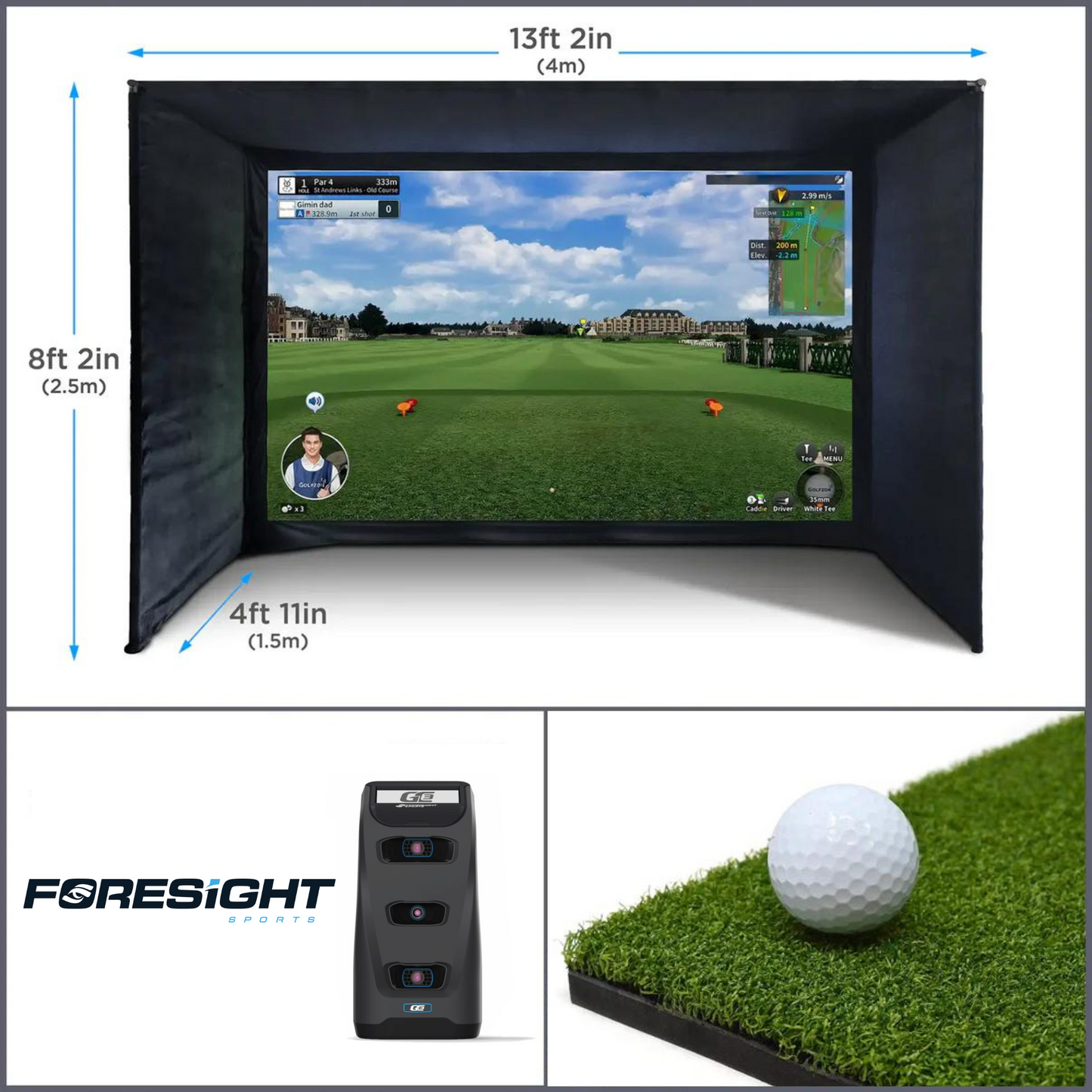 BUILD YOUR OWN ENCLOSURE BUNDLE SIM 4 - (13'2 x 8'2 x 4'11 ft 4 x 2.5 x 1.5 m) Standard FORESIGHT - GC3 LAUNCH MONITOR