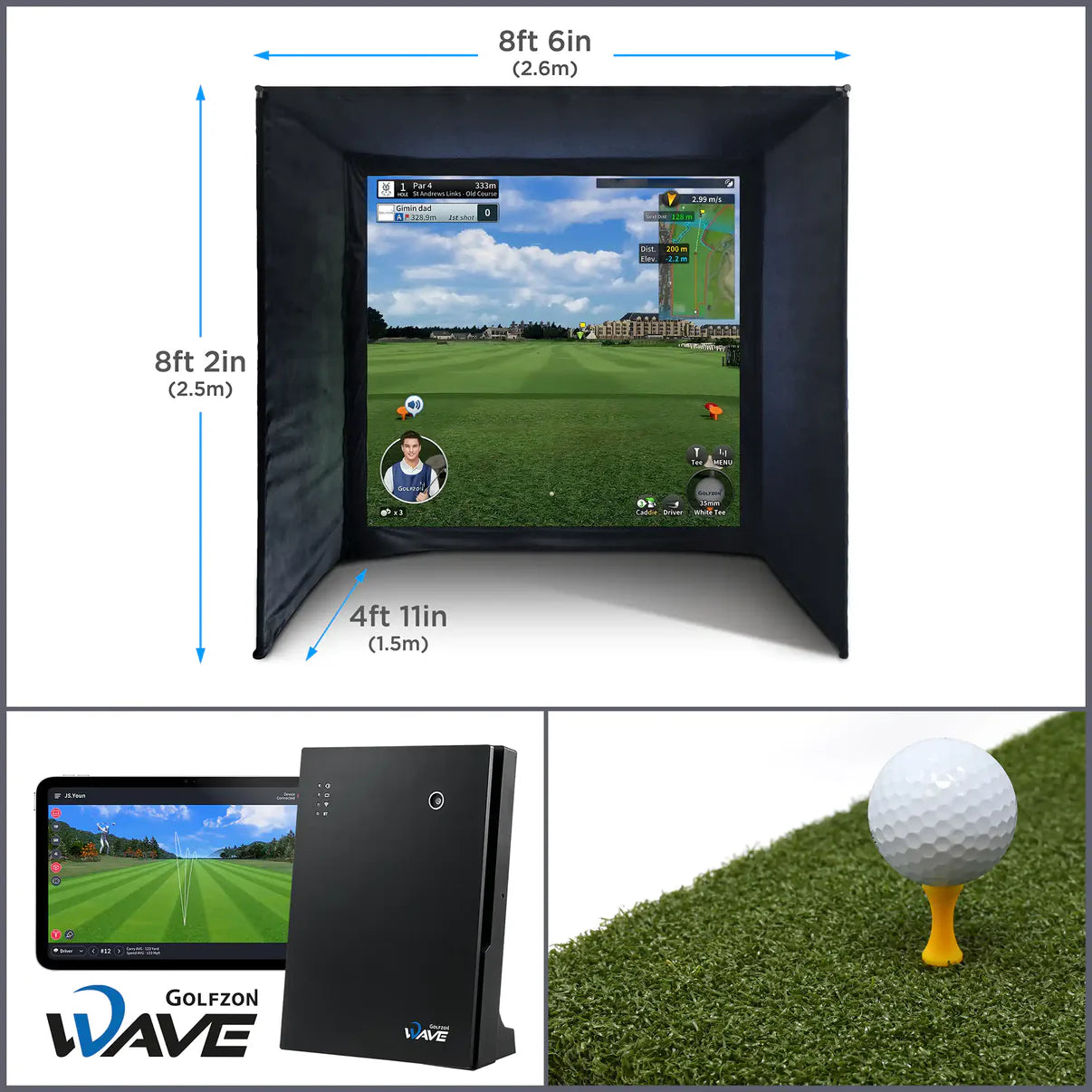 BUILD YOUR OWN ENCLOSURE BUNDLE SIM 1 - (8'6 x 8'2 x 4'11 ft 2.6 x 2.5 x 1.5m) GOLFZON WAVE SIMULATOR & LAUNCH MONITOR