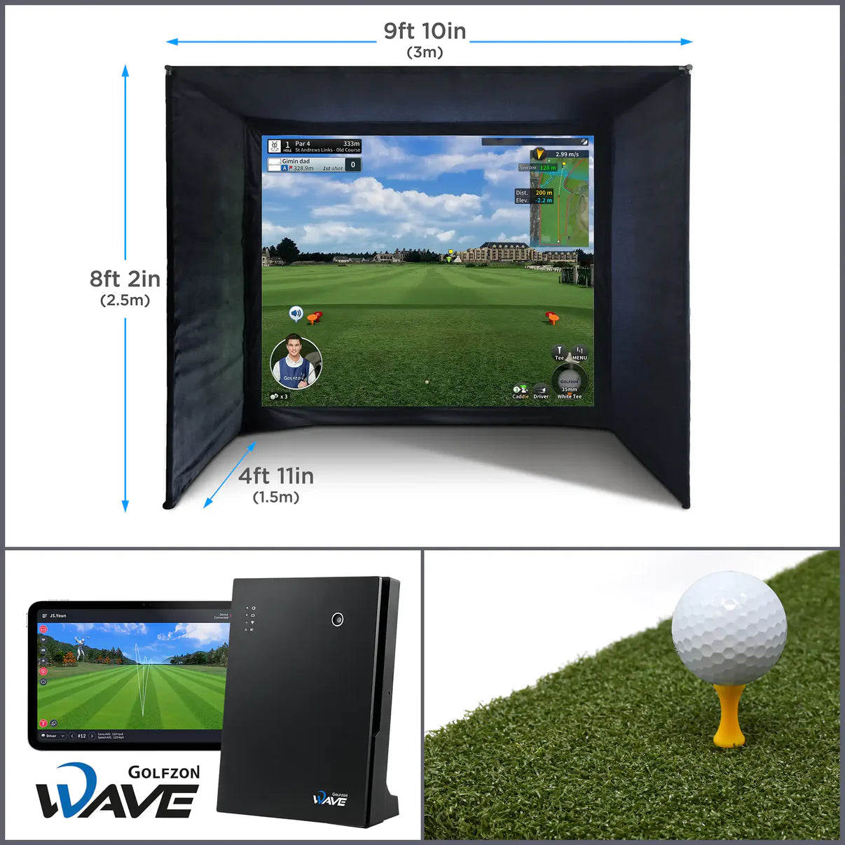 BUILD YOUR OWN ENCLOSURE BUNDLE SIM 2 - (9'10 x 8'2 x 4'11 ft 3 x 2.5 x 1.5 m) GOLFZON WAVE SIMULATOR & LAUNCH MONITOR