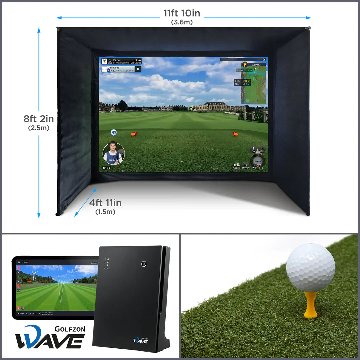 BUILD YOUR OWN ENCLOSURE BUNDLE SIM 3 - (11'10 x 8'2 x 4'11 ft 3.6 x 2.5 x 1.5 m) Standard GOLFZON WAVE SIMULATOR & LAUNCH MONITOR