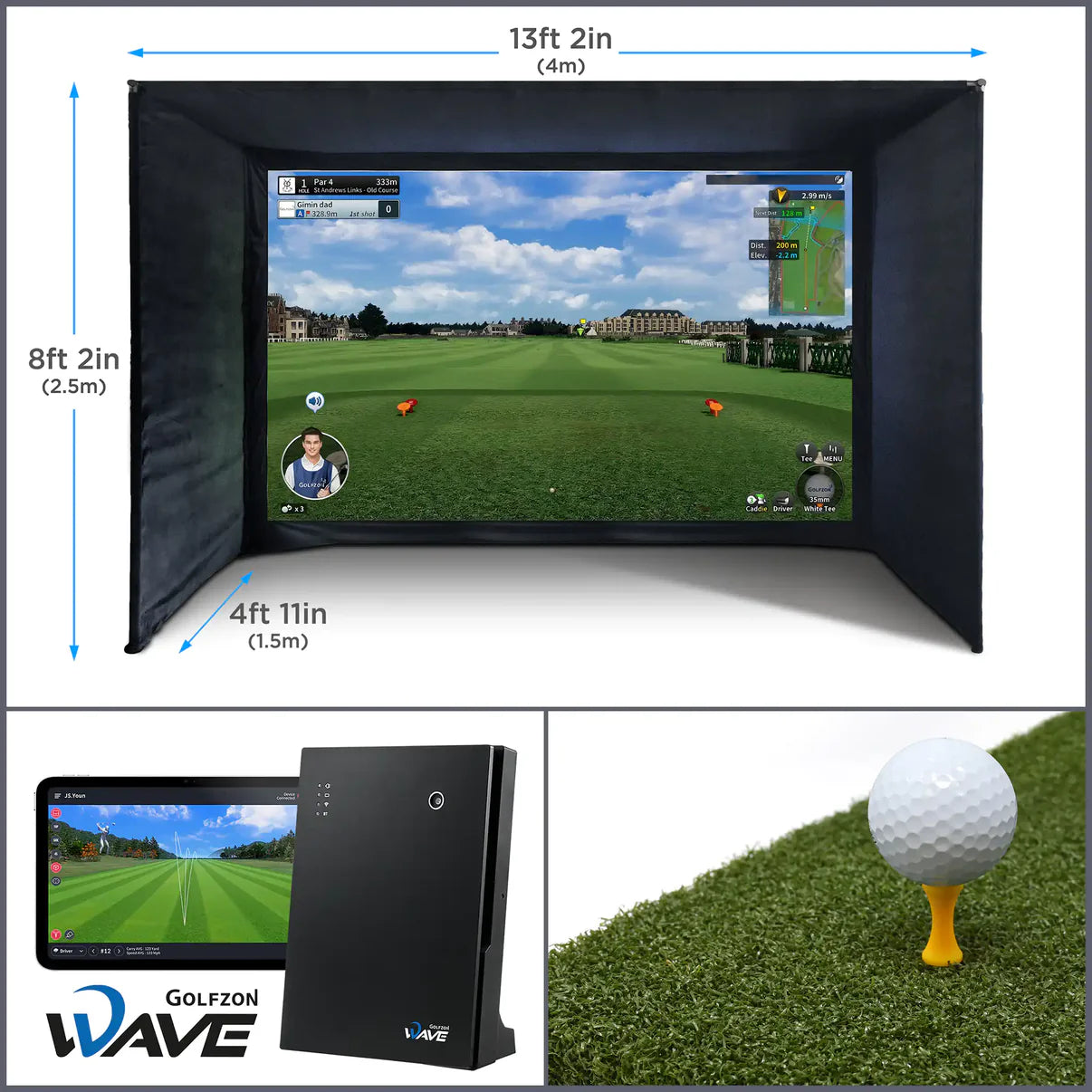 BUILD YOUR OWN ENCLOSURE BUNDLE SIM 4 - (13'2 x 8'2 x 4'11 ft 4 x 2.5 x 1.5 m) GOLFZON WAVE SIMULATOR & LAUNCH MONITOR