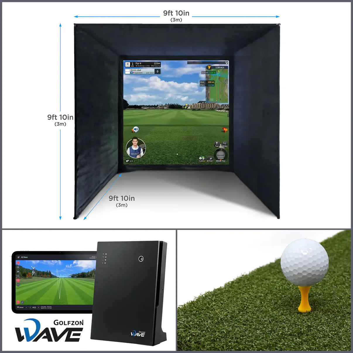 BUILD YOUR OWN ENCLOSURE BUNDLE SIM 5 - (9'10 x 9'10 x 9'10 ft 3 x 3 x 3 m) GOLFZON WAVE SIMULATOR & LAUNCH MONITOR