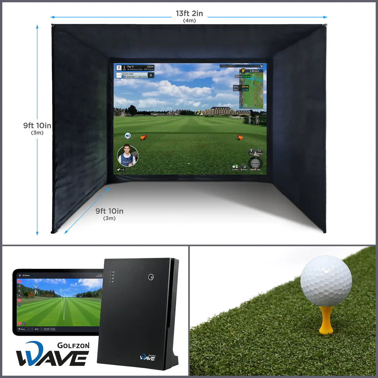 BUILD YOUR OWN ENCLOSURE BUNDLE SIM 6 - (13'2 x 9'10 x 9'10 ft 4 x 3 x 3 m) GOLFZON WAVE SIMULATOR & LAUNCH MONITOR